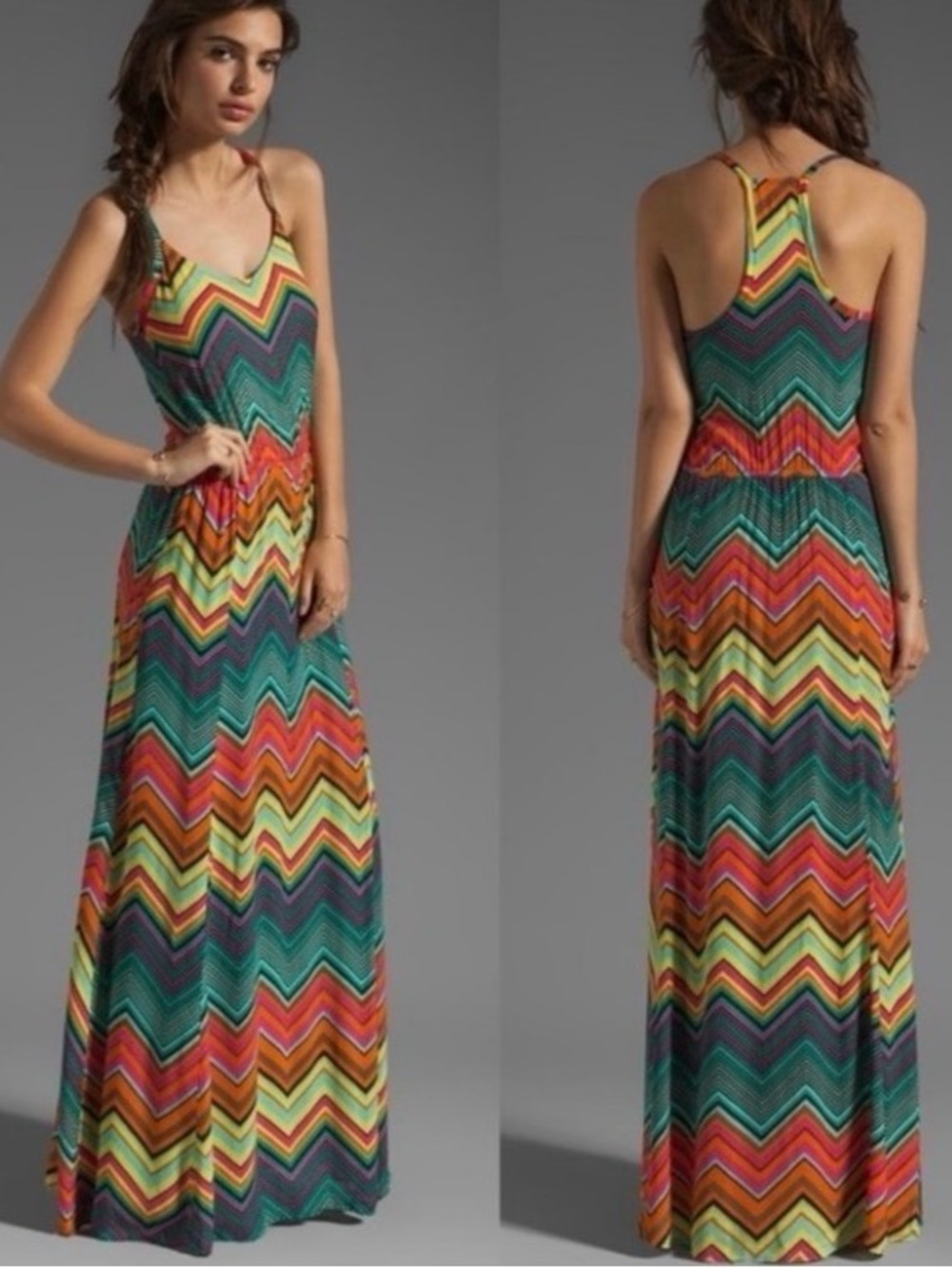 Ella Moss Multicolor Chevron Maxi Dress - Teal, Pink, Orange, Yellow